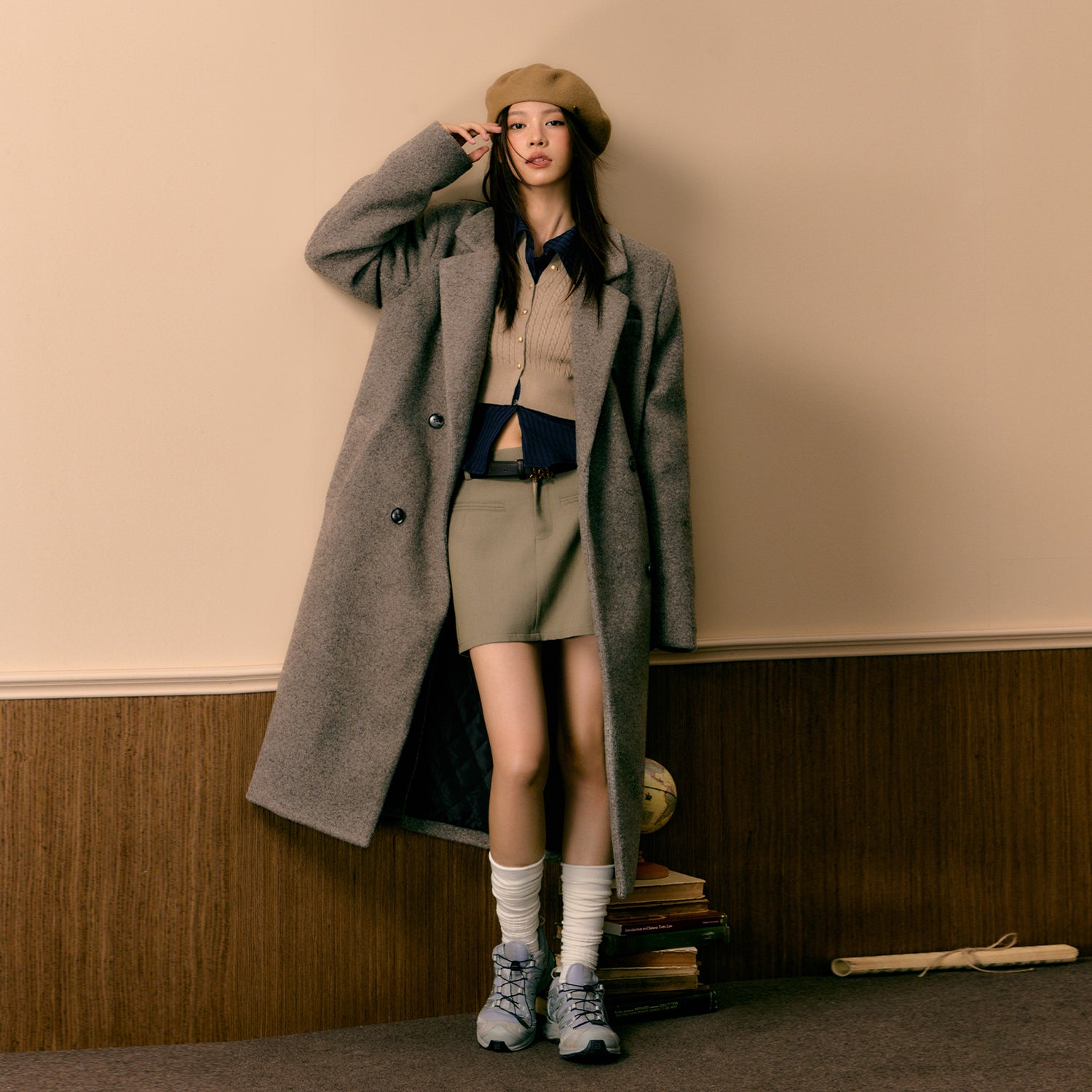 Coffee Double-breasted Wool Coat - CHINASQUAD