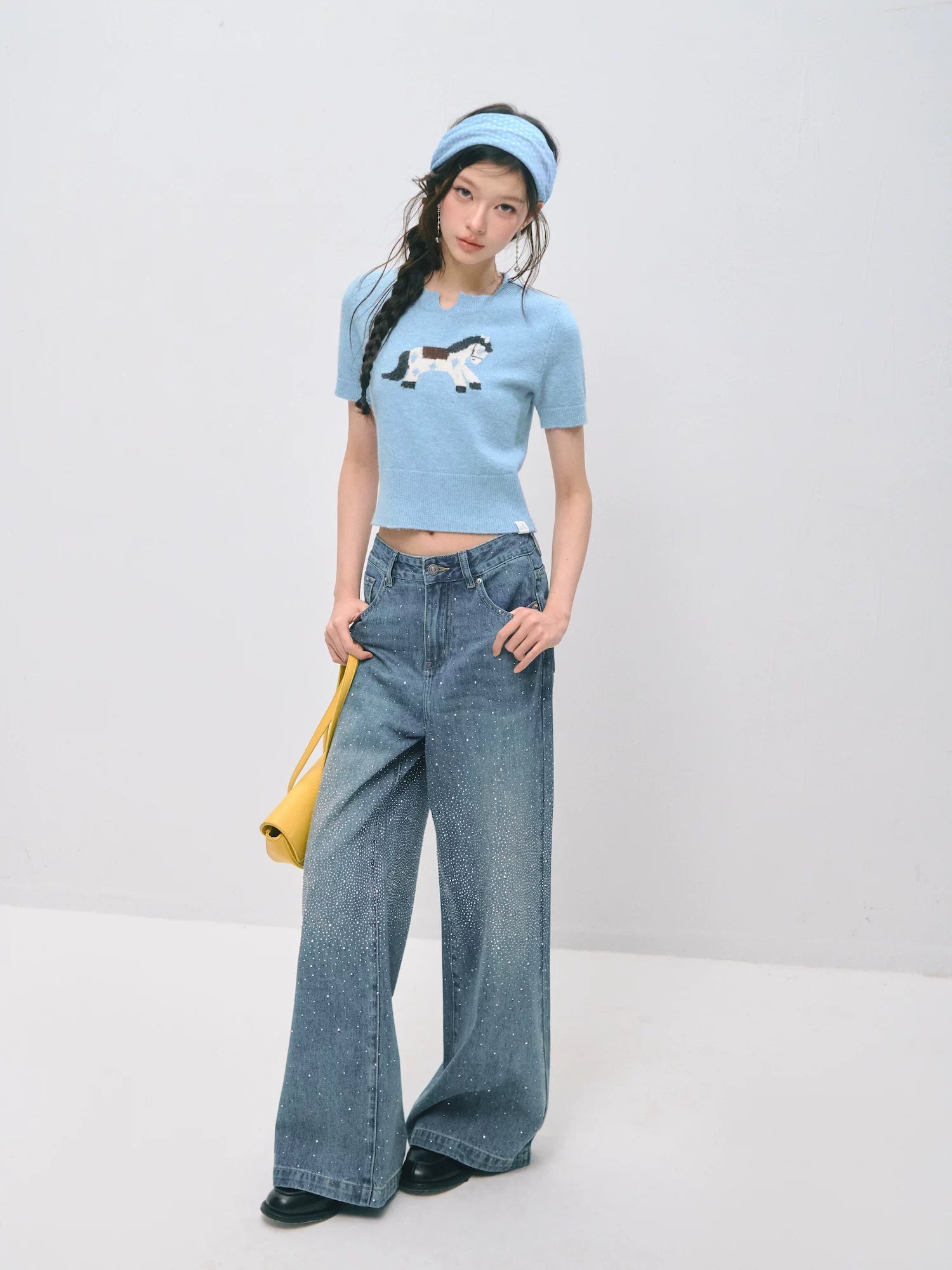 Jacquard Pony Knit Short Sleeve Top