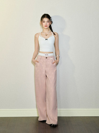 Pink &amp; Gray Camellia Print Wide-leg Pants