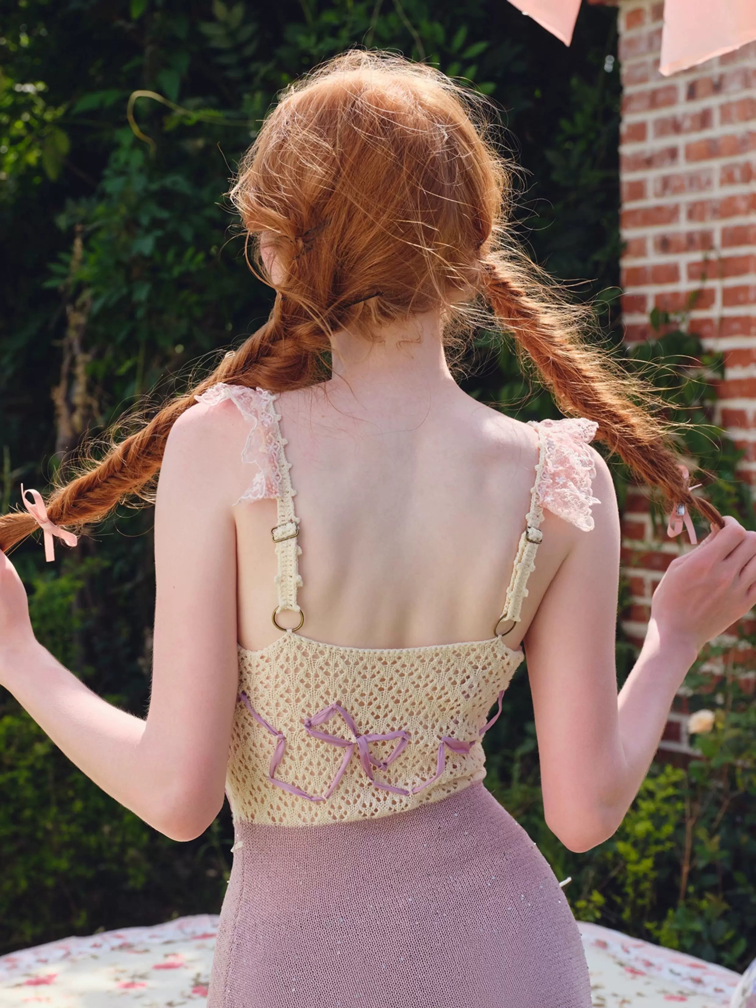 Vintage Crochet-Detail Purple Knit Slip Dress