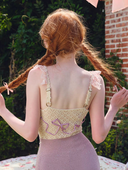 Vintage Crochet-Detail Purple Knit Slip Dress