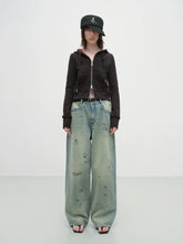 Vintage Burnt-Edge Printed Washed Denim Pants - CHINASQUAD