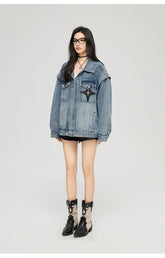 Washed Turn-down Collar Denim Jacket - CHINASQUAD