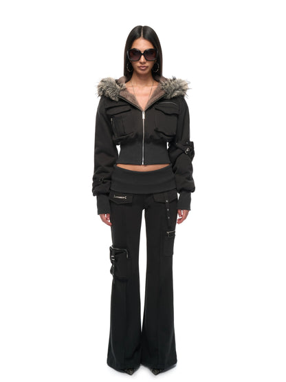 Waist-Cinched Hoodie &amp; Flare Pants Set