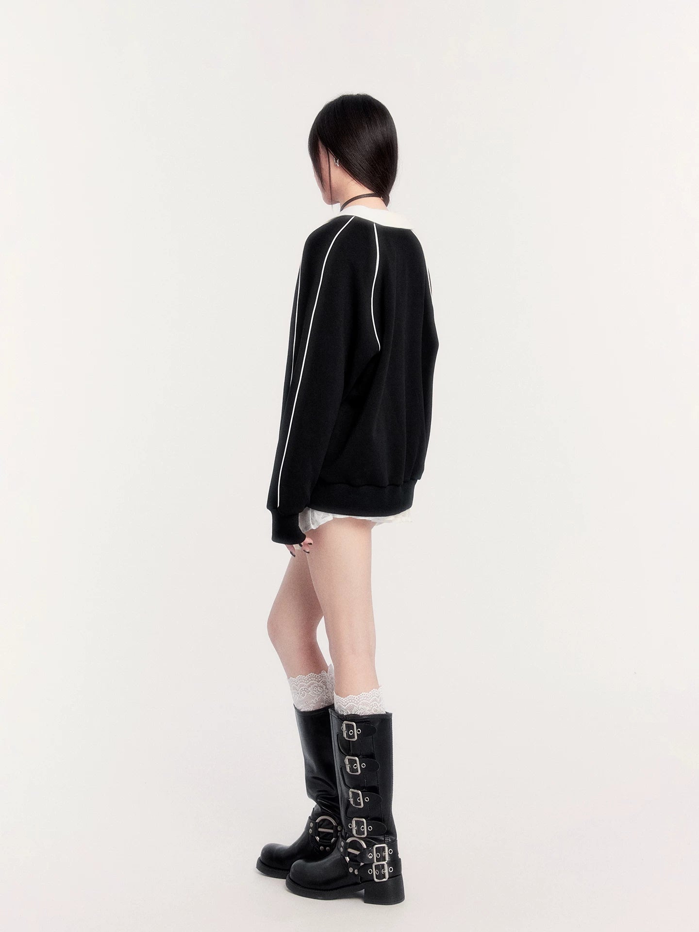 Retro Fleece-Lined Oversized Sweatshirt