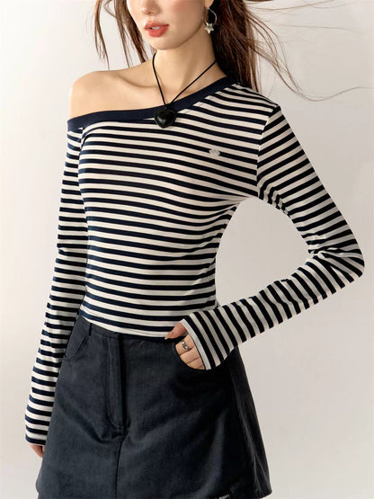 Striped Color-blocked Long-sleeve T-shirt