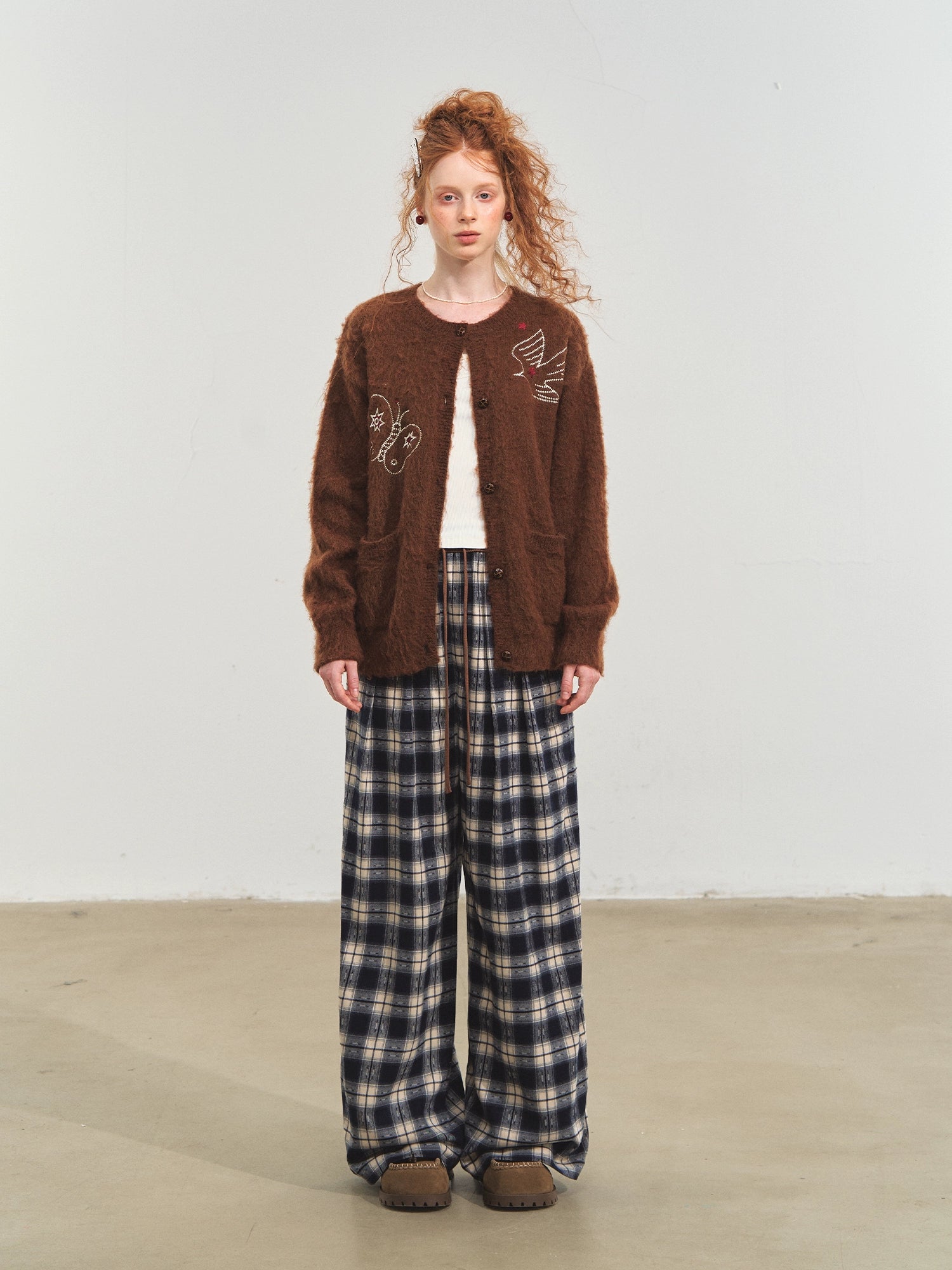 Lazy Plaid Wide-Leg Casual Pants - CHINASQUAD