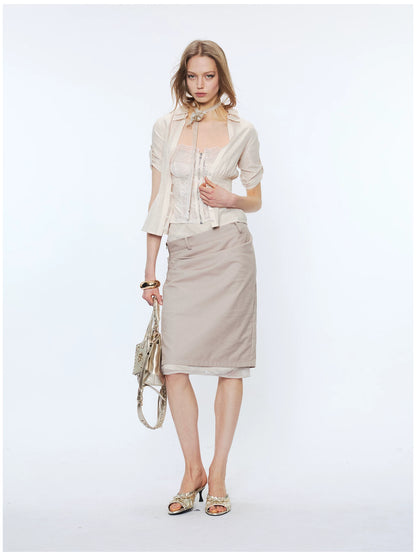 Contrast Lace Panel Two-Piece Shirt