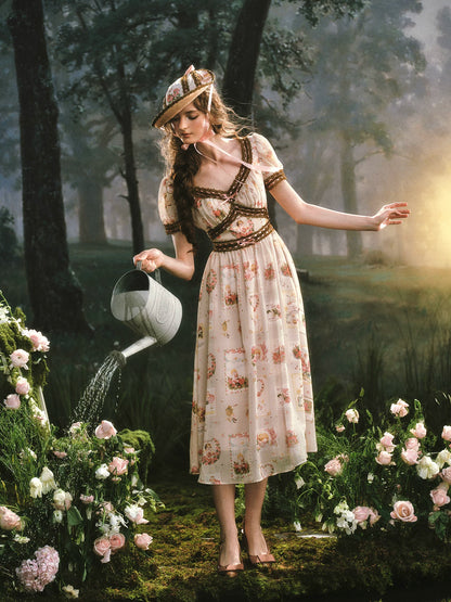 Pastoral Reverie Lace Floral Dress