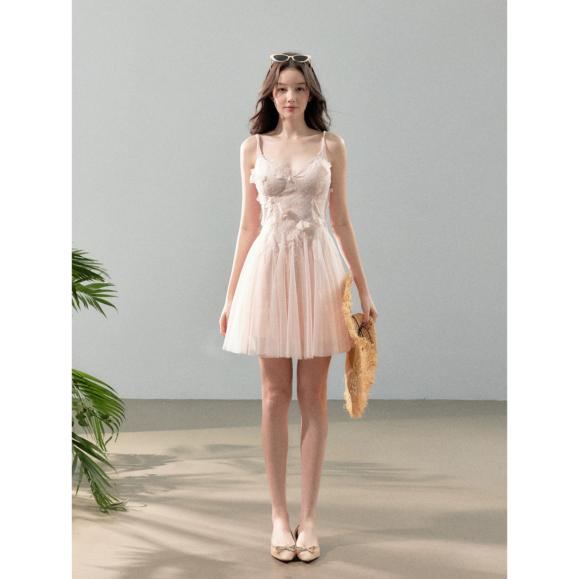 Blush Floral Lace Tulle Mini Dress