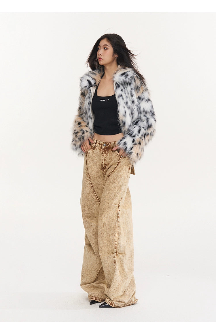 Snow Leopard Faux Fur Jacket