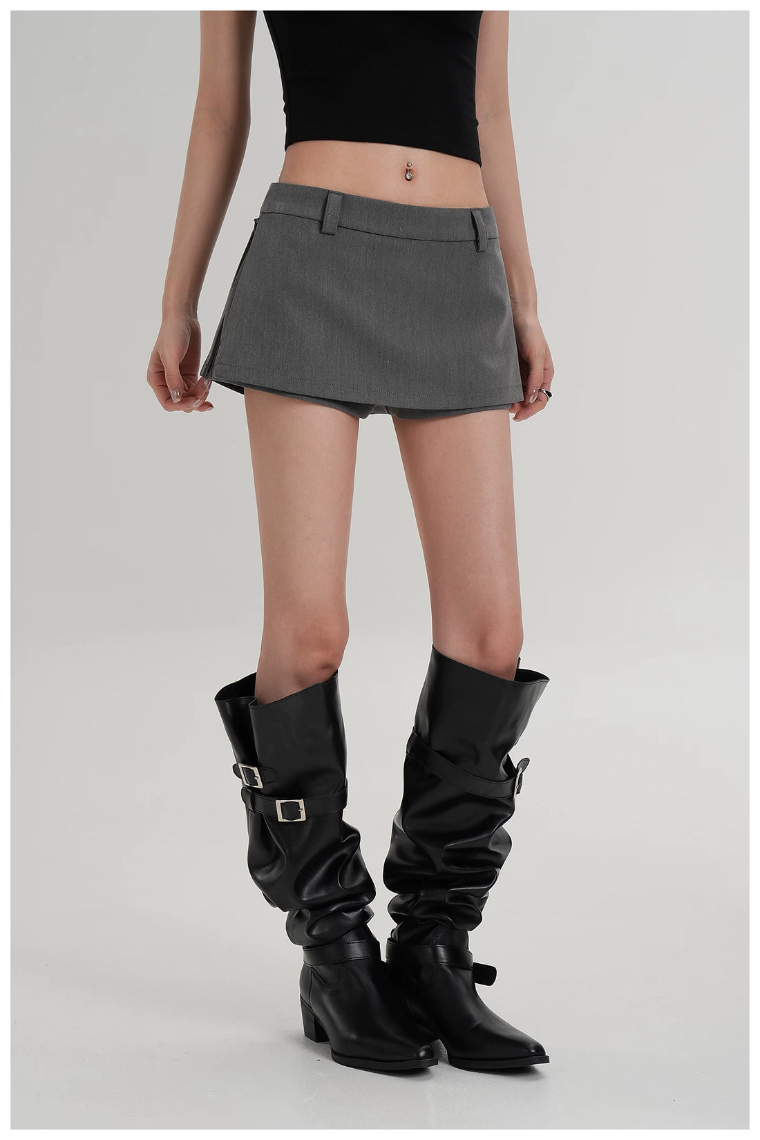 Minimalist Side-Zip Skort Mini Skirt