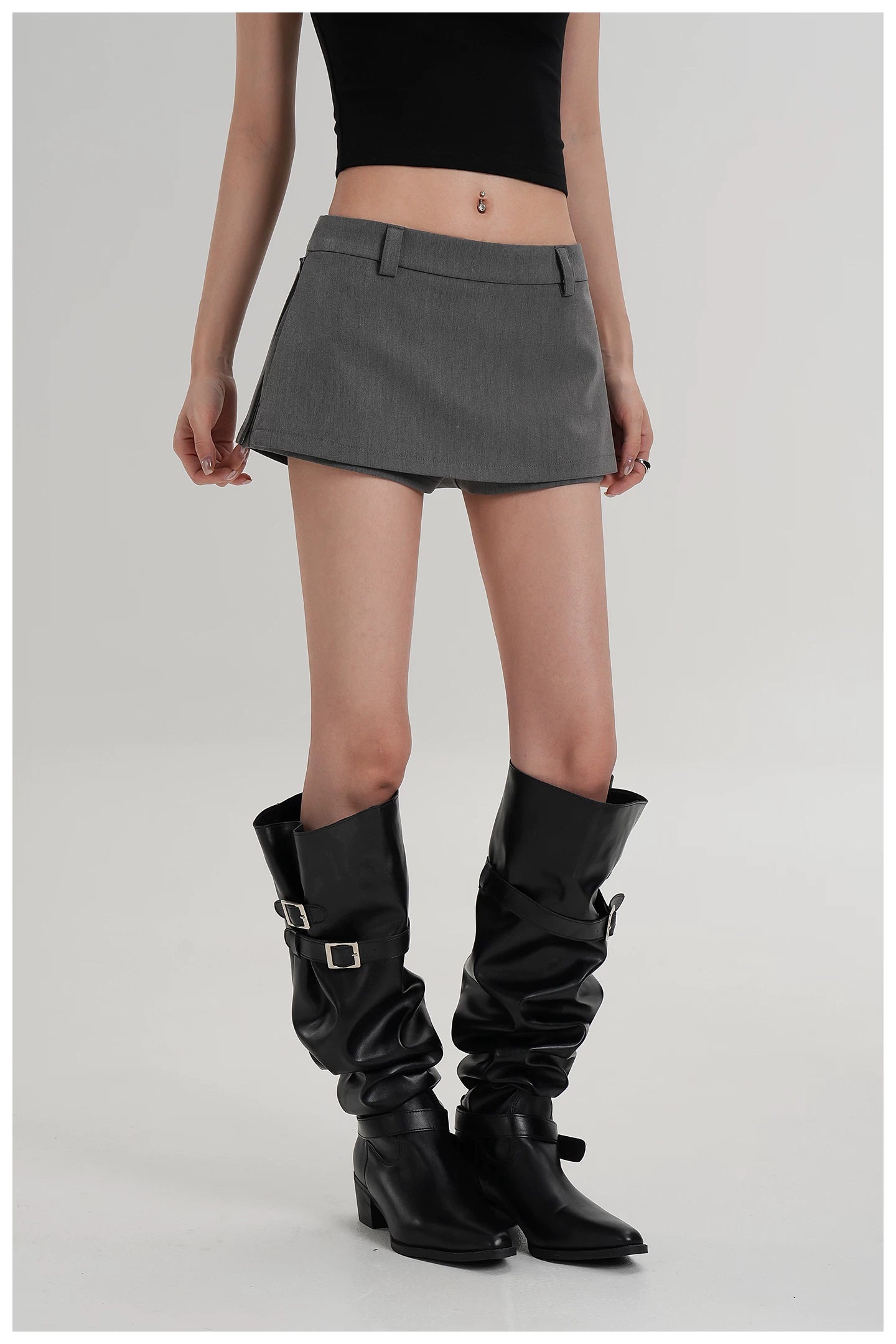 Minimalist Side-Zip Skort Mini Skirt