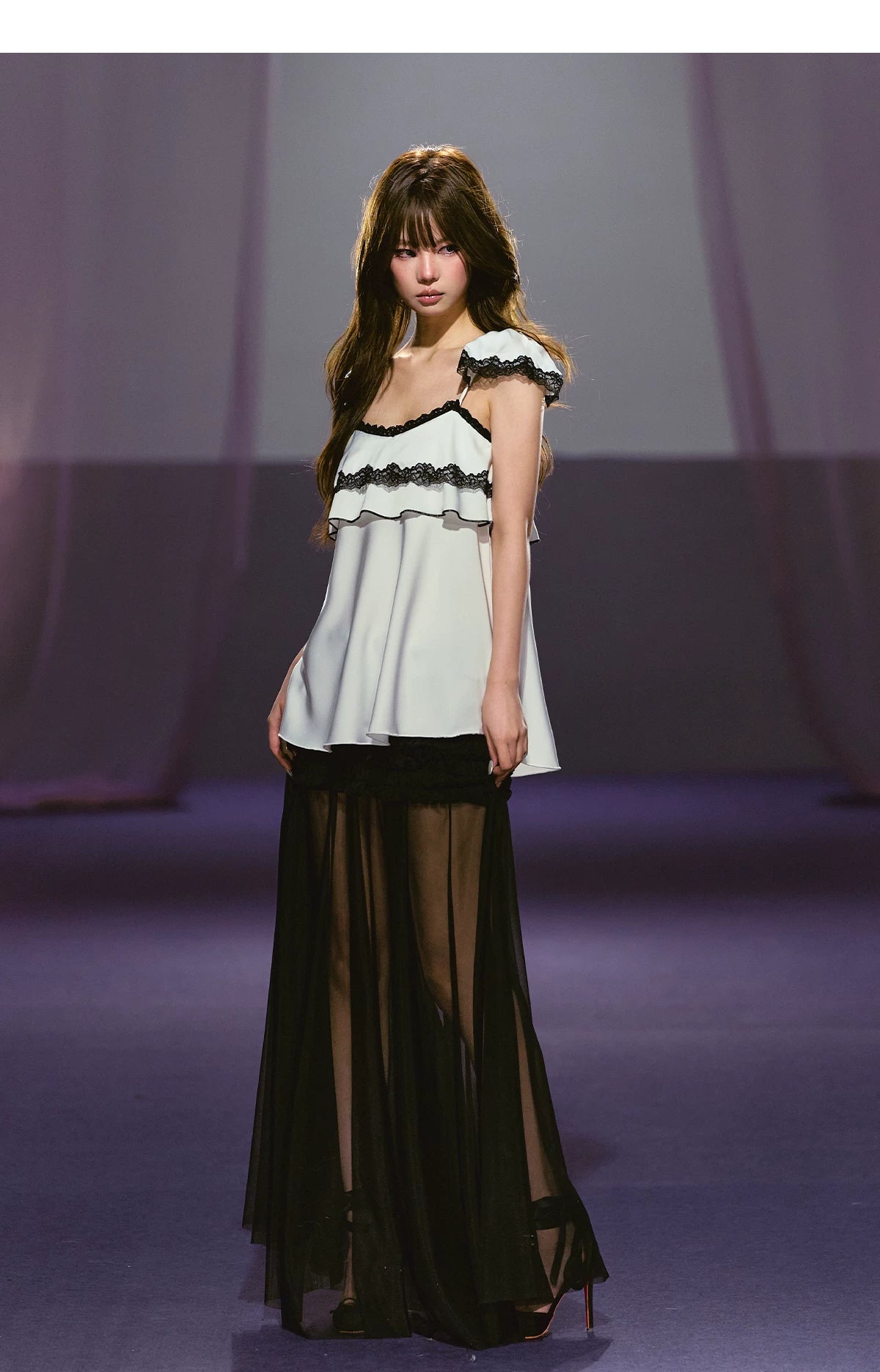 Contrast Lace Satin Off-Shoulder Camisole Top