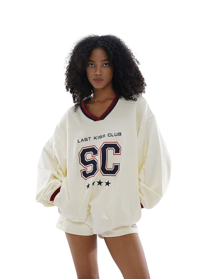 Oversize Casual V-neck Football Sweatshirt