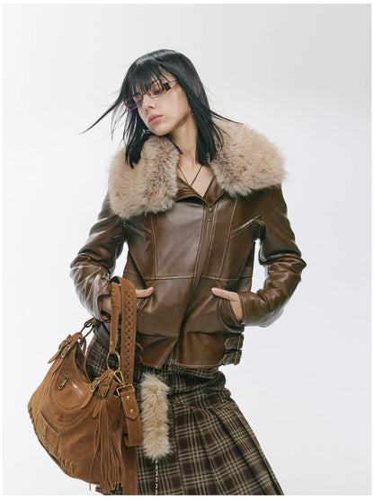 Heavy Punk Windproof Quilted Leather Jacket