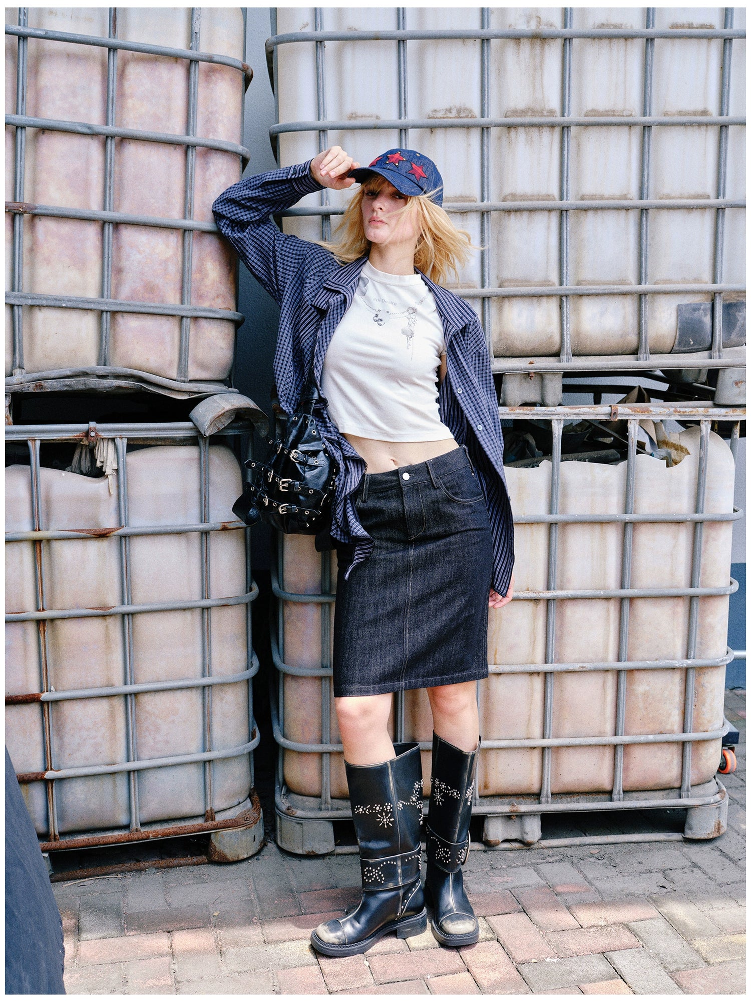 Embroidered Plaid Ruffle-Edge Shirt