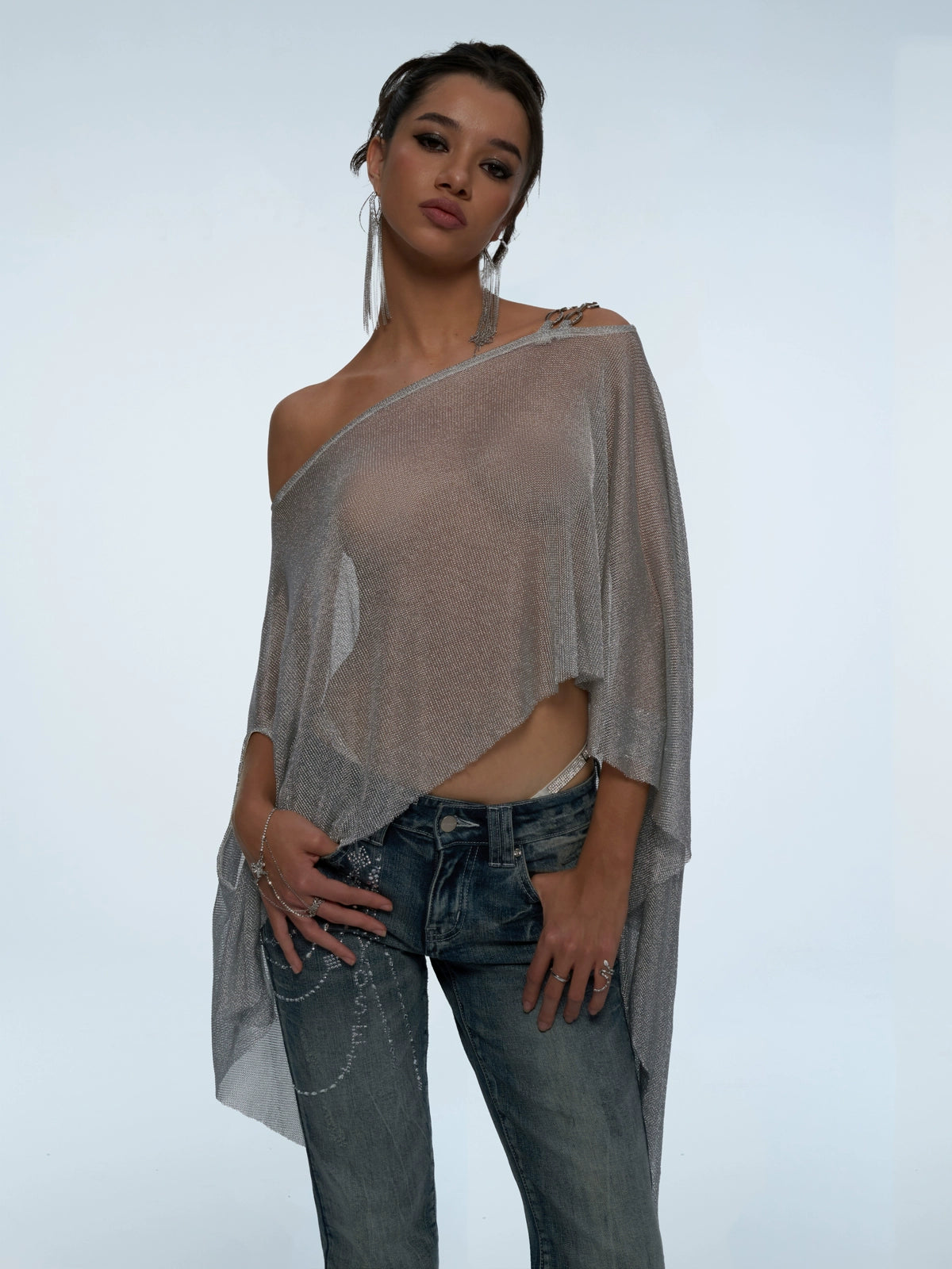 Silver Iridescent Thread Beach Cape