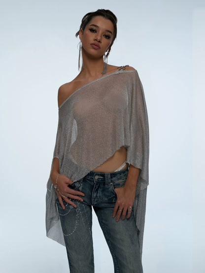 Silver Iridescent Thread Beach Cape