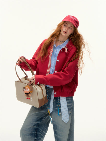 Miu-Style Plaid Patchwork Jacket
