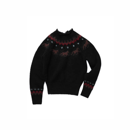 Fair Isle Pony Jacquard Chunky Knit Sweater