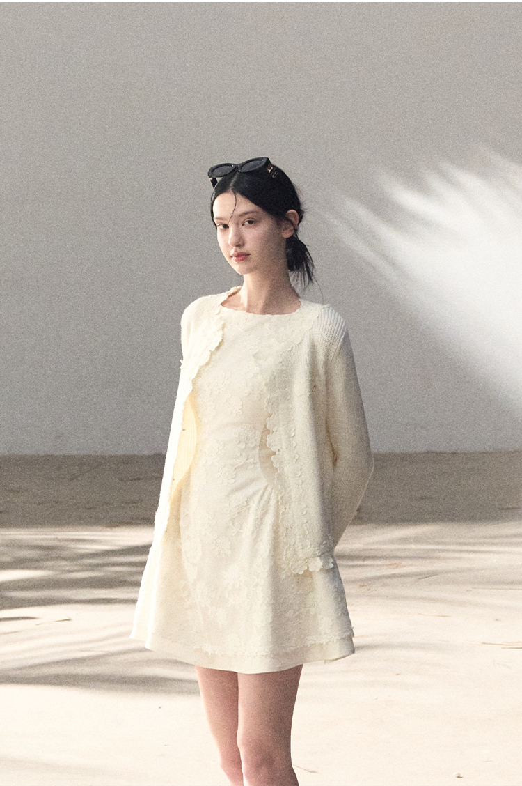 Wool-Blend Waist-Cinched Fitted Dress