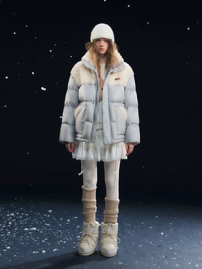 Shearling-Panel Stand-Collar Down Jacket