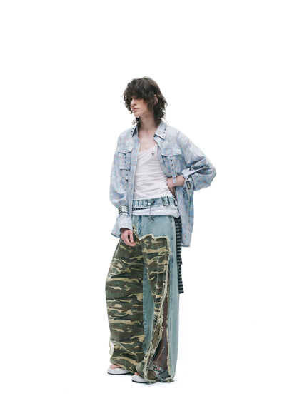 Vintage Washed Studded Plaid Oversized Shirt