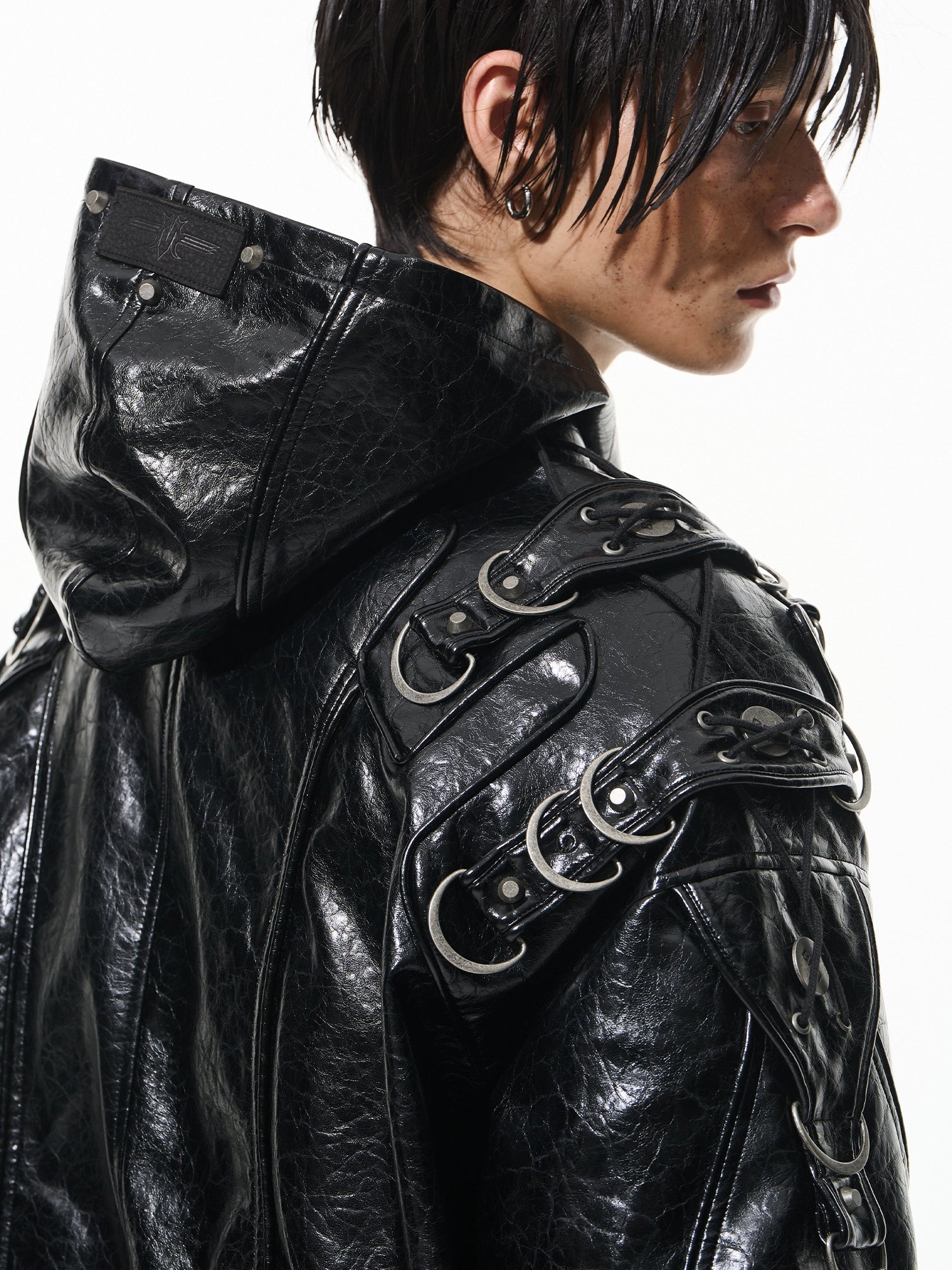 Heavy-Duty Hooded Aviator Leather-Texture Cotton Jacket