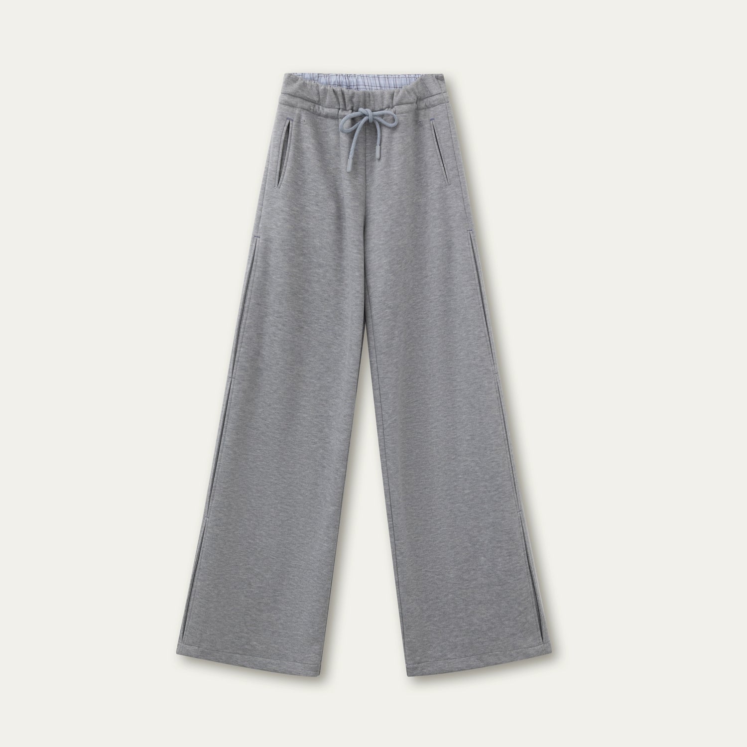Plaid-Waist Straight Wool Trousers