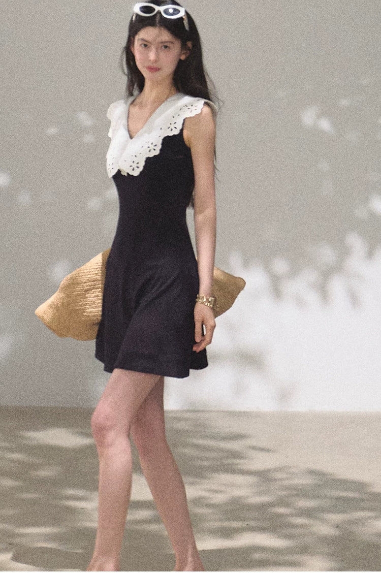 Shifting Tree Shadow Cotton Backless Waist-Cinched Vacation Dress