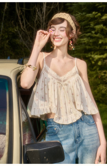 Vintage French Lace Cotton Floral Cami Top