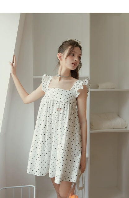 White Polka Dot Flutter Sleeve Dress