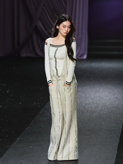 Tweed-Inspired V-Neck Wide-Leg Jumpsuit