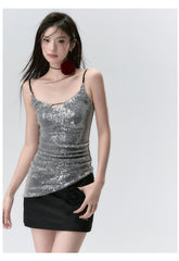 Sequin Sparkly Spaghetti Strap Tank Top - CHINASQUAD