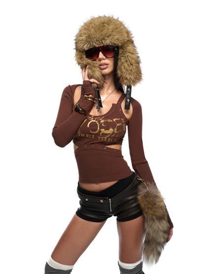 Metallic Logo Cutout Raglan Knit Blouse