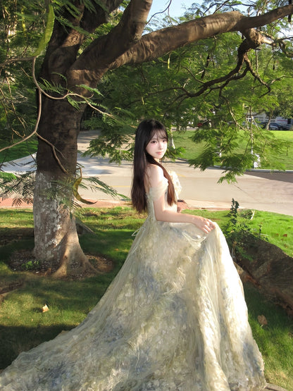 Coral Whisper Ethereal Tulle Couture Gown
