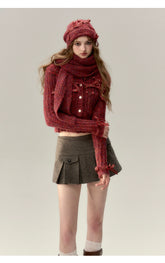 Red & Black Bow Decorated Knit Cardigan - CHINASQUAD