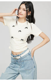 Off-white & Gray Bow Tie Ruffled T-shirt - CHINASQUAD