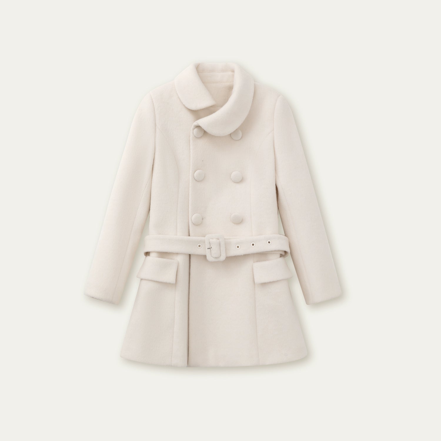 Wool Blend Double-Breasted Midi Coat