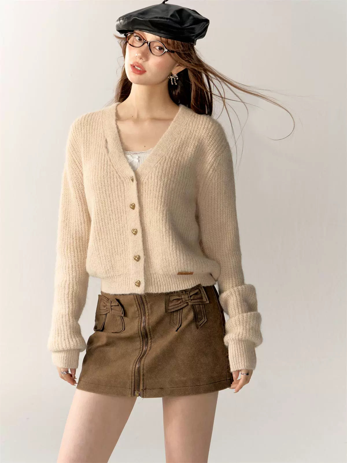 Halter Tie V-Neck Knit Cardigan