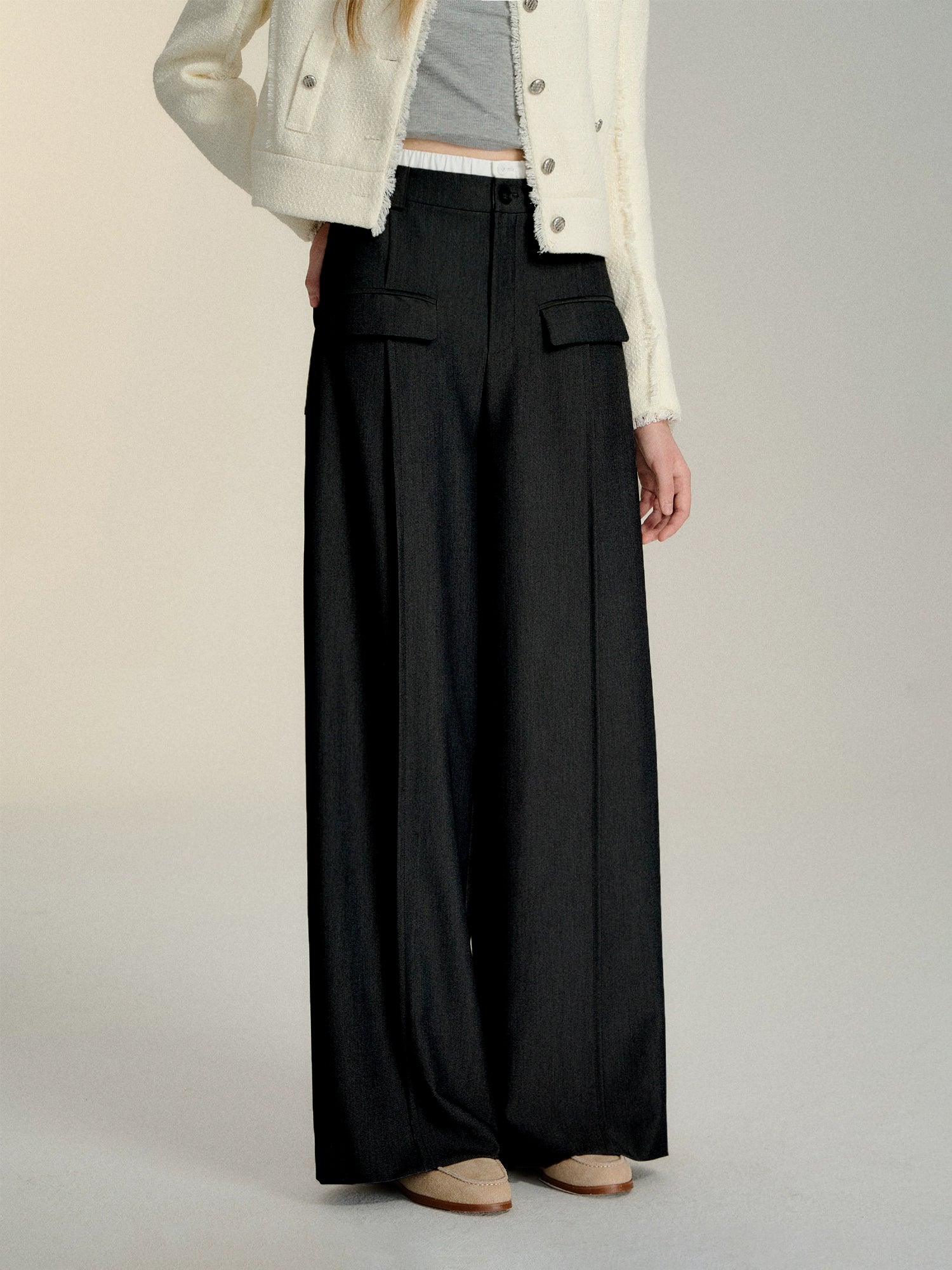 Black &amp; Gray Center Seam Wide-Leg Pants