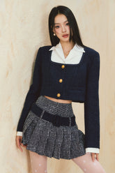 Square Neck Spliced Jacket & Short Skirt Set - CHINASQUAD