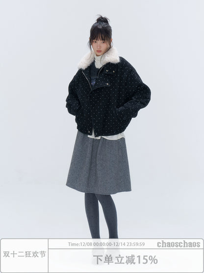 Fur Collar Polka Dot Quilted Jacket