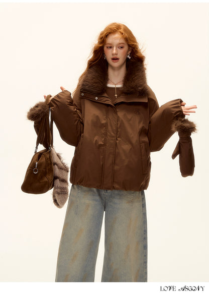 Fur-Collar Short Down Puffer Jacket