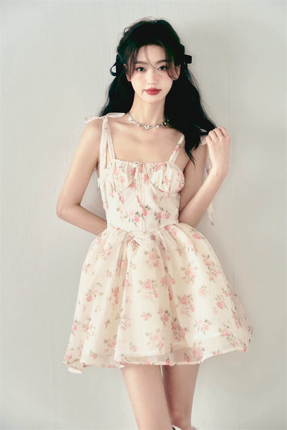 Pink Rose Floral Bow Dress