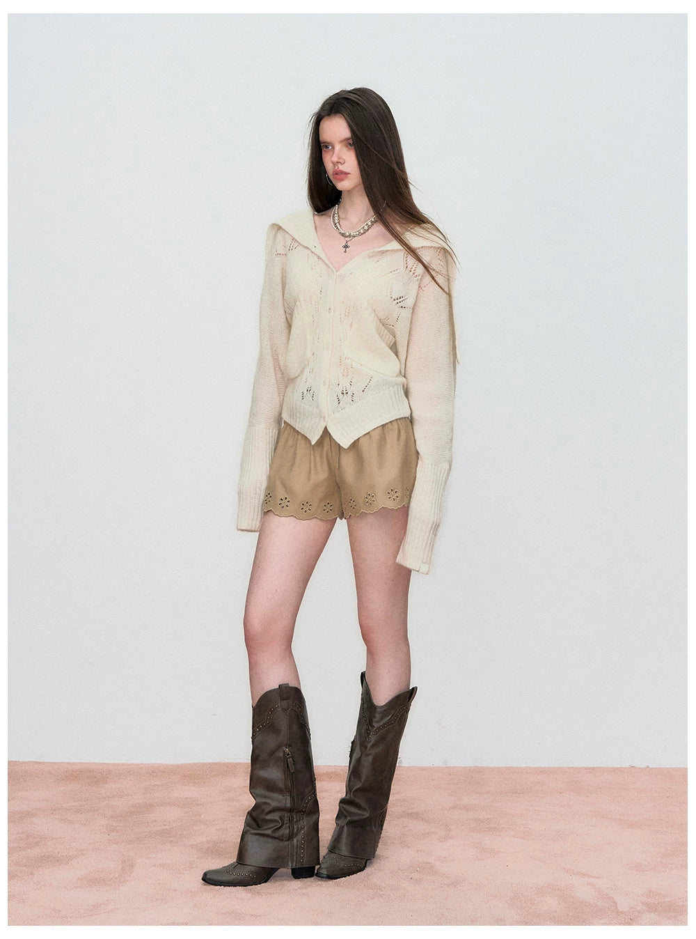 Double-Waistband Embroidered Straight Shorts