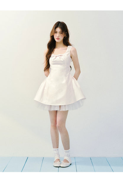 Blush Satin Princess Bubble Hem Dress