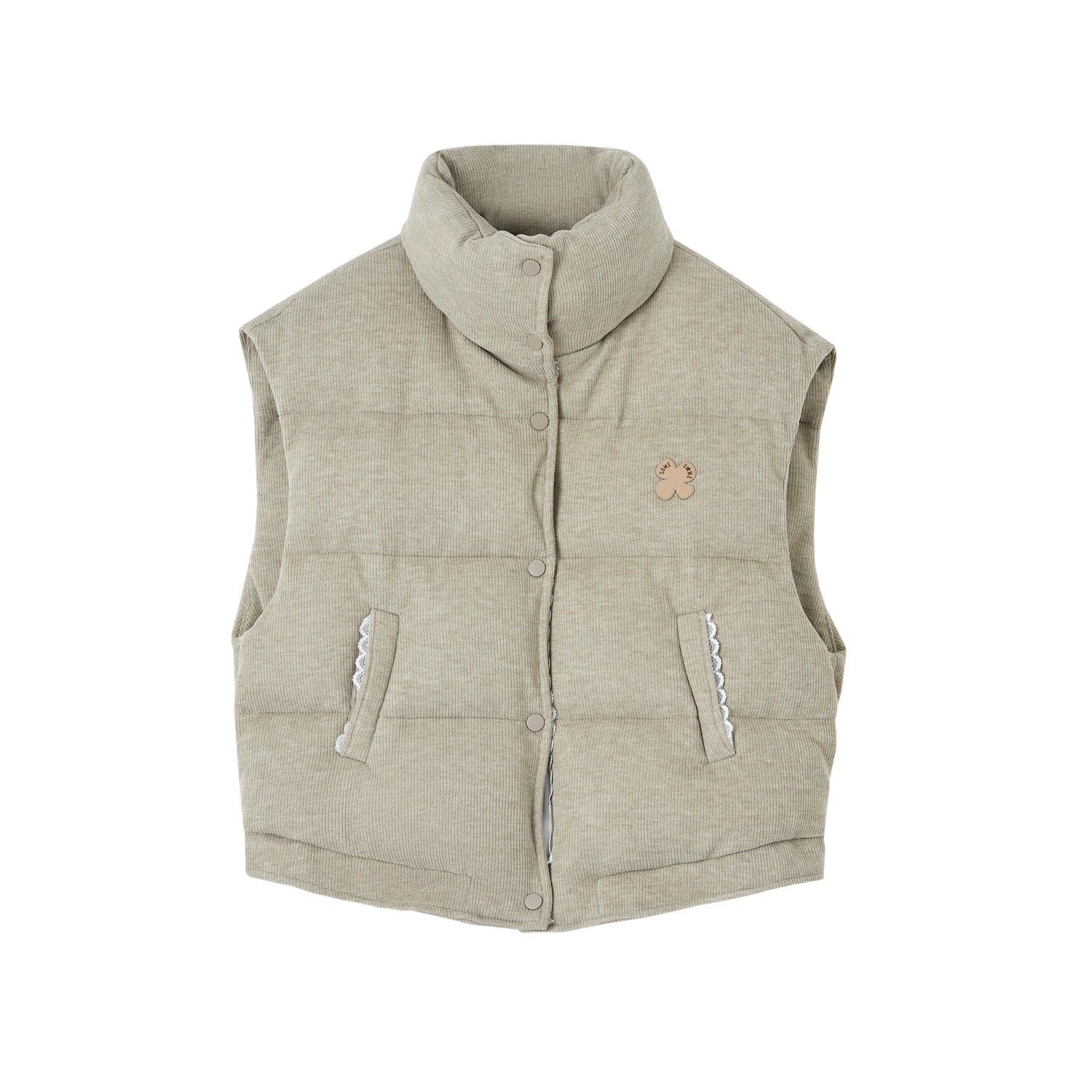 Lace-Paneled Stand-Collar Puffer Vest