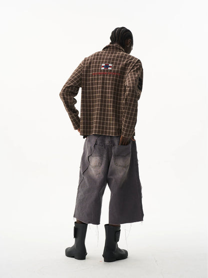 Vintage Plaid Badge Long Sleeve Polo Tee
